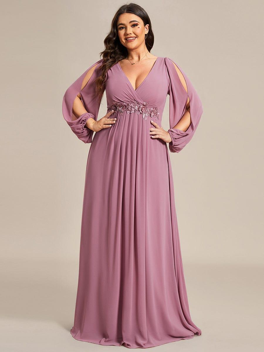 Stylish Plus Size Chiffon Formal Evening Dresses with Long Lantern Sleeves #color_Purple Orchid