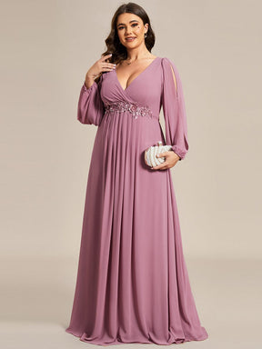 Stylish Plus Size Chiffon Formal Evening Dresses with Long Lantern Sleeves