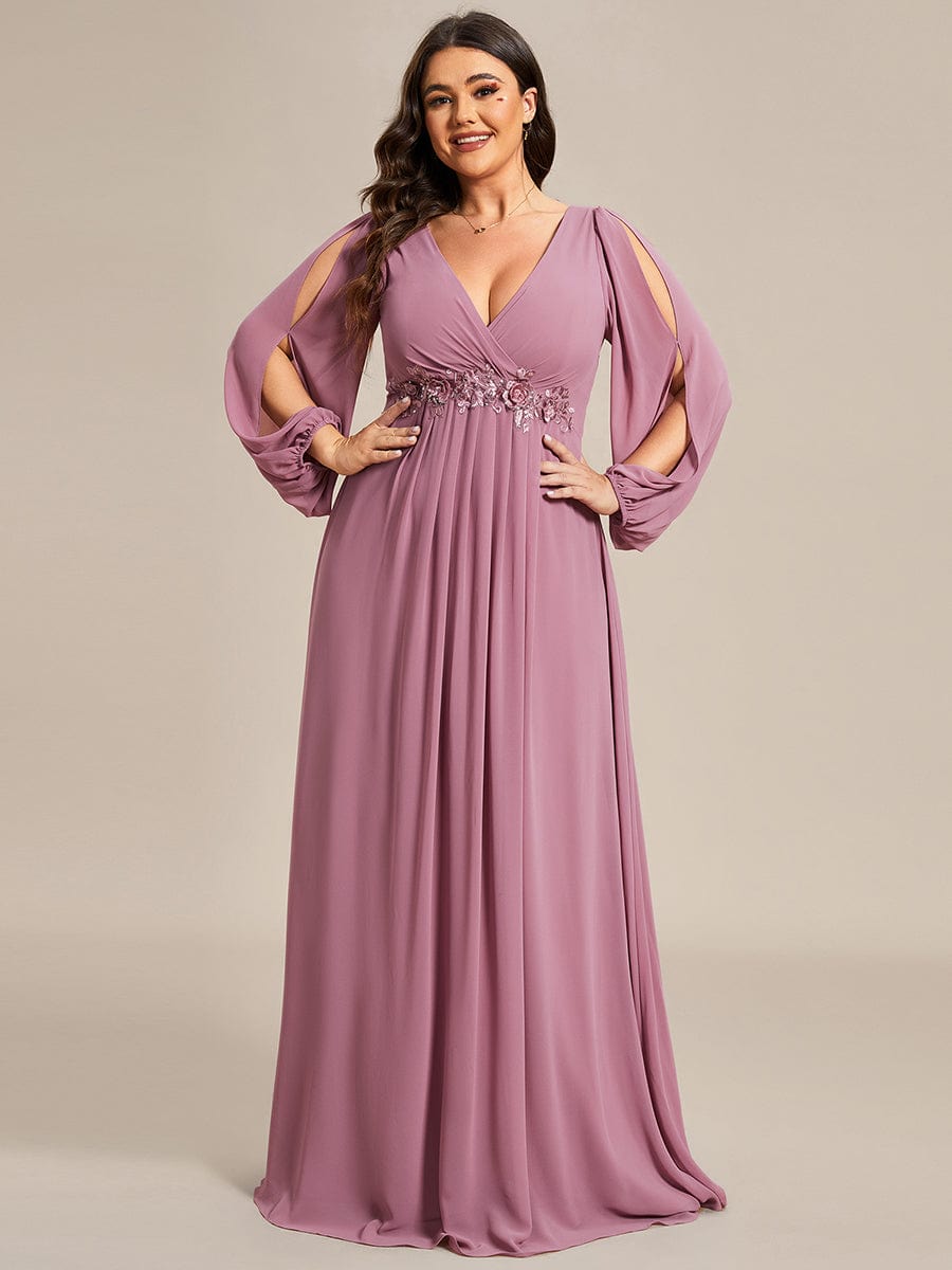Stylish Plus Size Chiffon Formal Evening Dresses with Long Lantern Sleeves #color_Purple Orchid