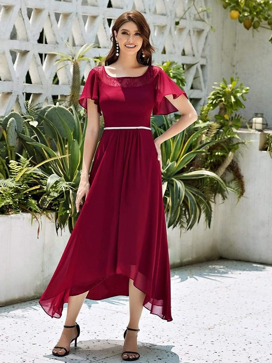 Custom Size Casual Boat Neck A-Line Midi Dress with Irregular Hem