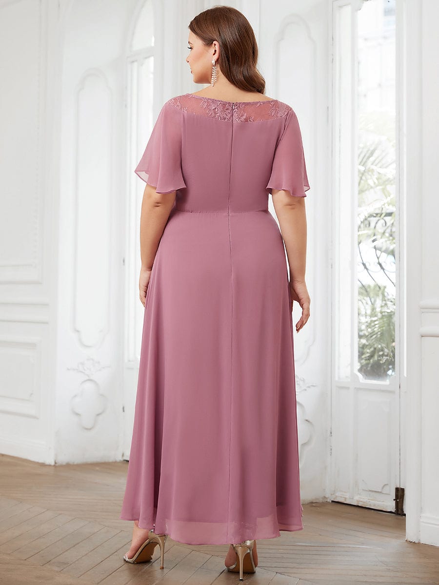 Plus Size Boat Neck Formal Dress with Sleeves