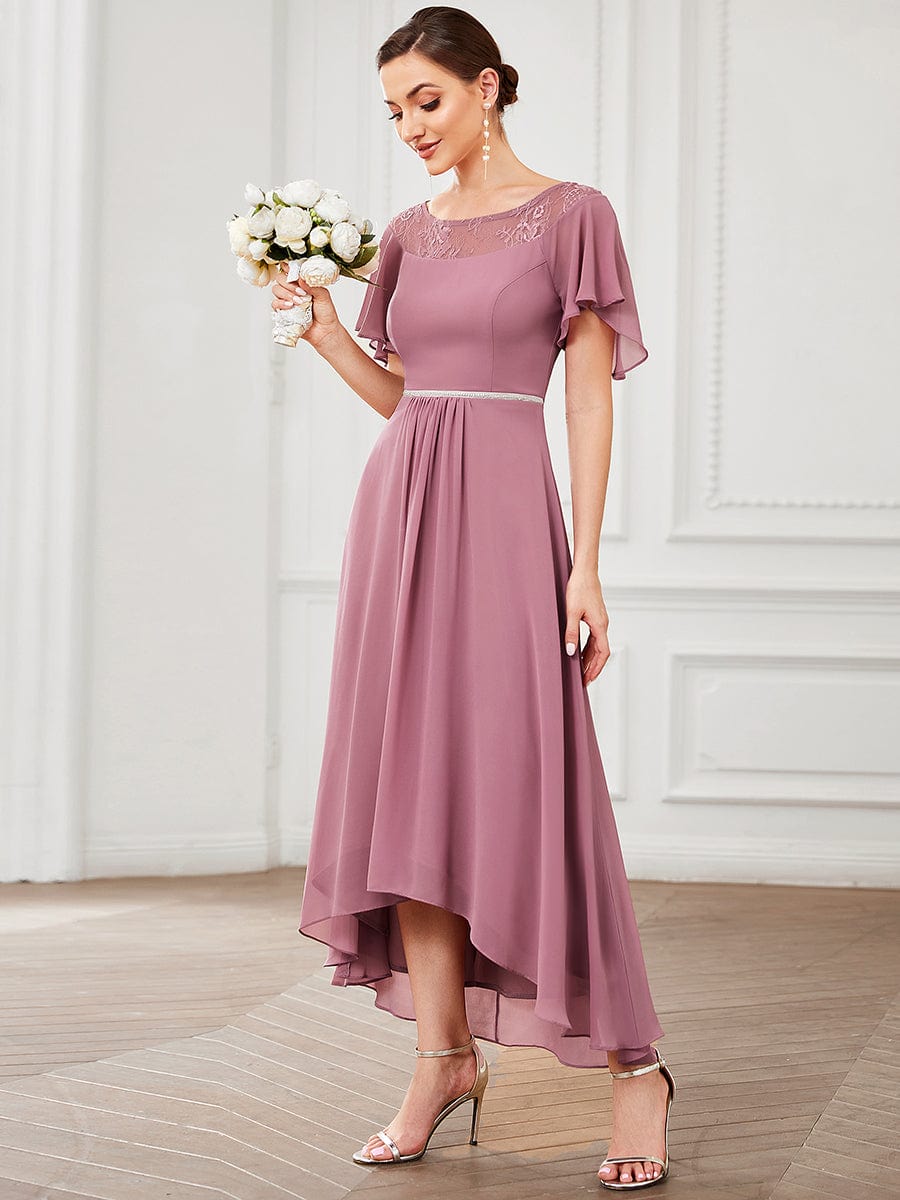 Women's Casual Boat Neck A-Line Midi Dress with Asymmetrical Hems #color_Purple Orchid
