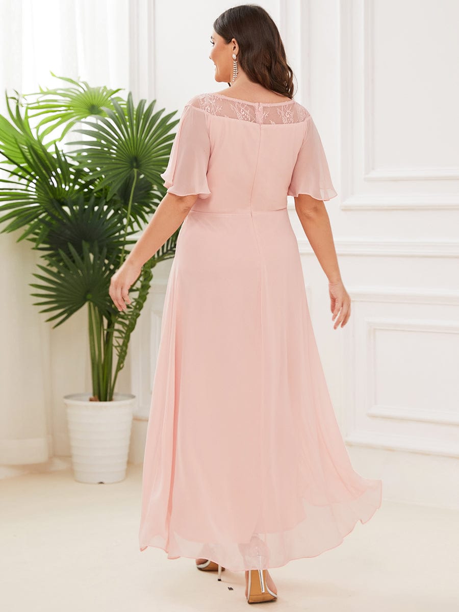 Women'S Casual Boat Neck A-Line Midi Dress With Irregular Hem #color_Pink