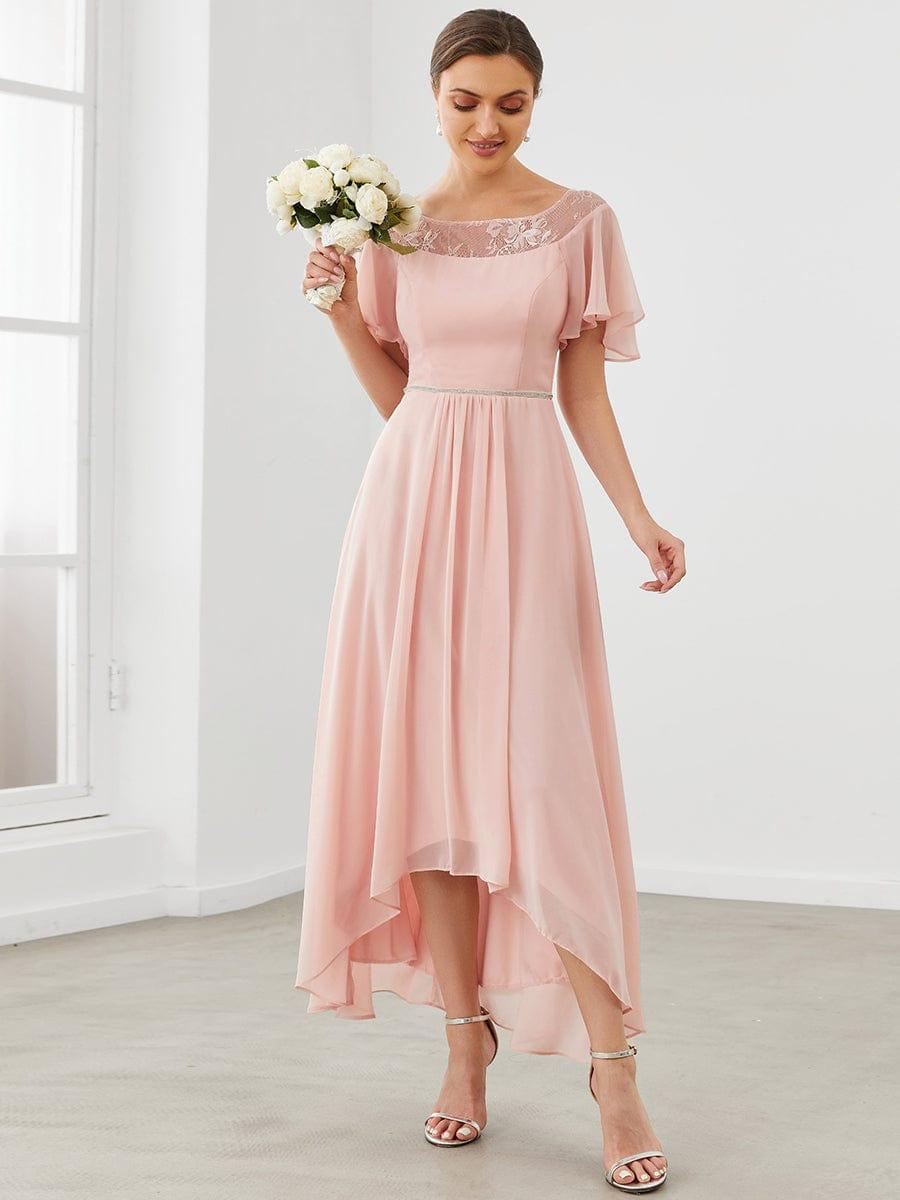 Women's Casual Boat Neck A-Line Midi Dress with Asymmetrical Hems #color_Pink 