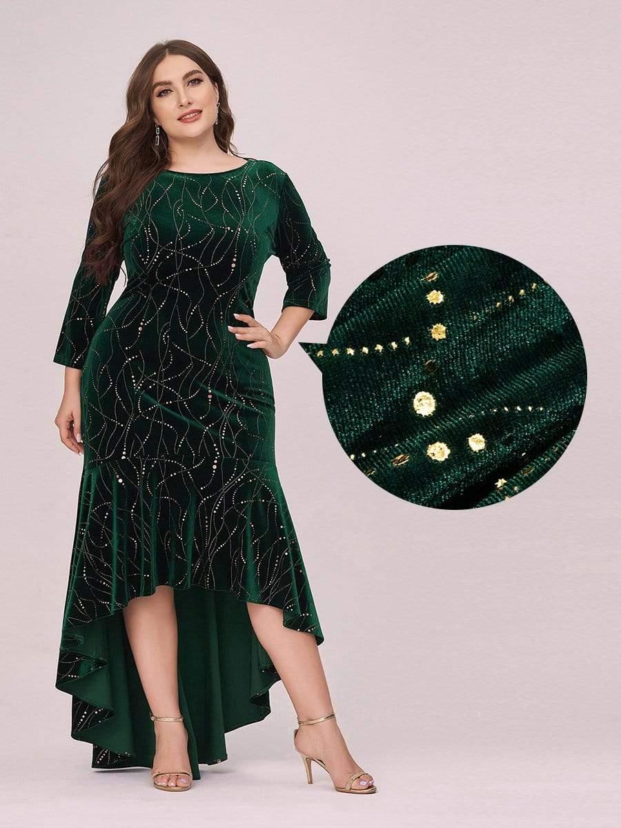 Elegant Plus Size Bodycon High-Low Formal Velvet Party Dress