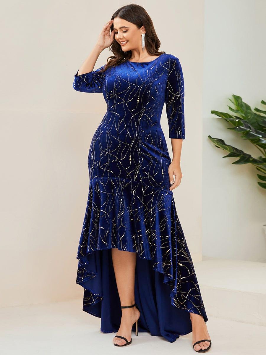 Elegant Plus Size Bodycon High-Low Formal Velvet Party Dress