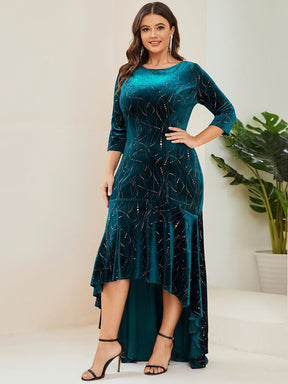 Elegant Plus Size Bodycon High-Low Formal Velvet Party Dress