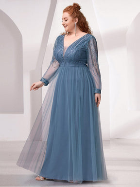 Custom Size Sequin Bodice Sheer Long Sleeves Maxi Evening Dress
