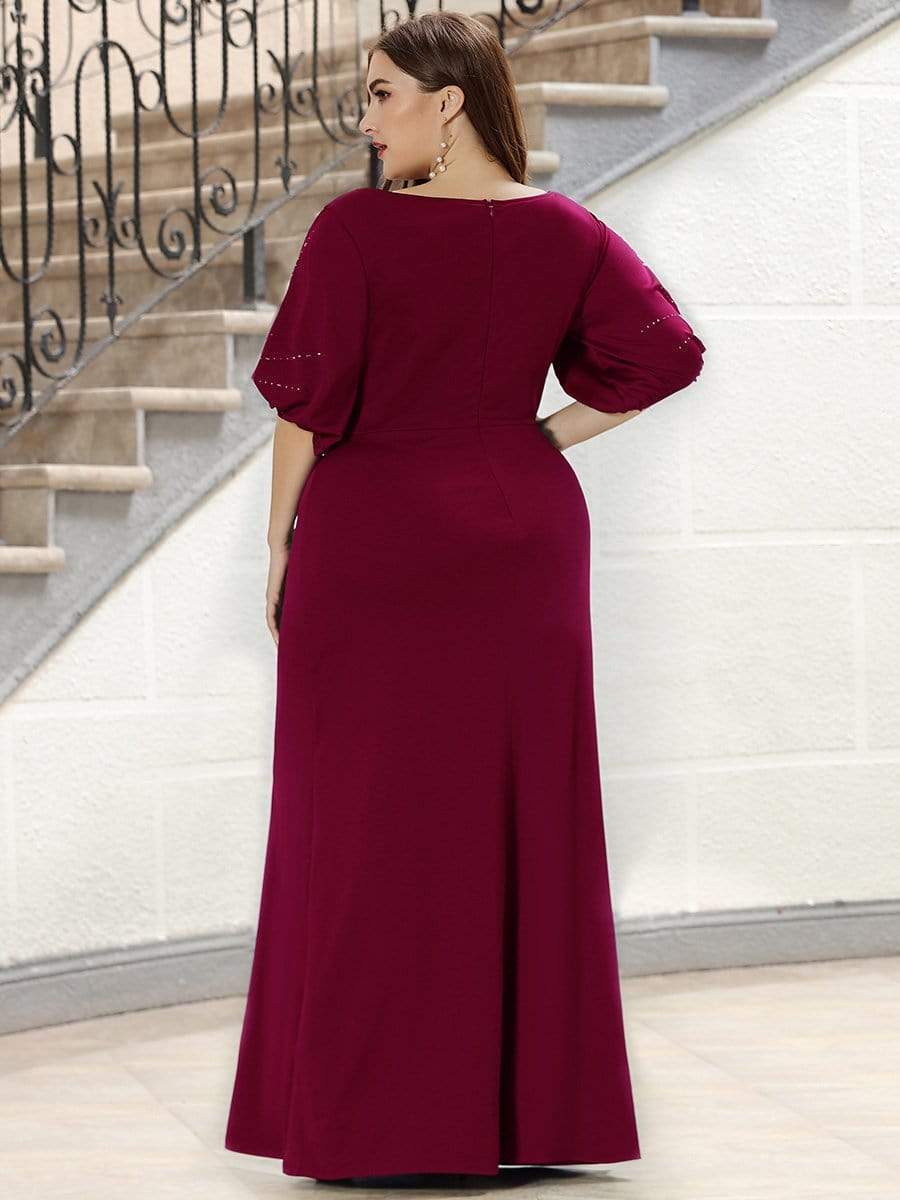 Simple Plus Size Bodycon Maxi Mermaid Formal Evening Dress #color_Burgundy 