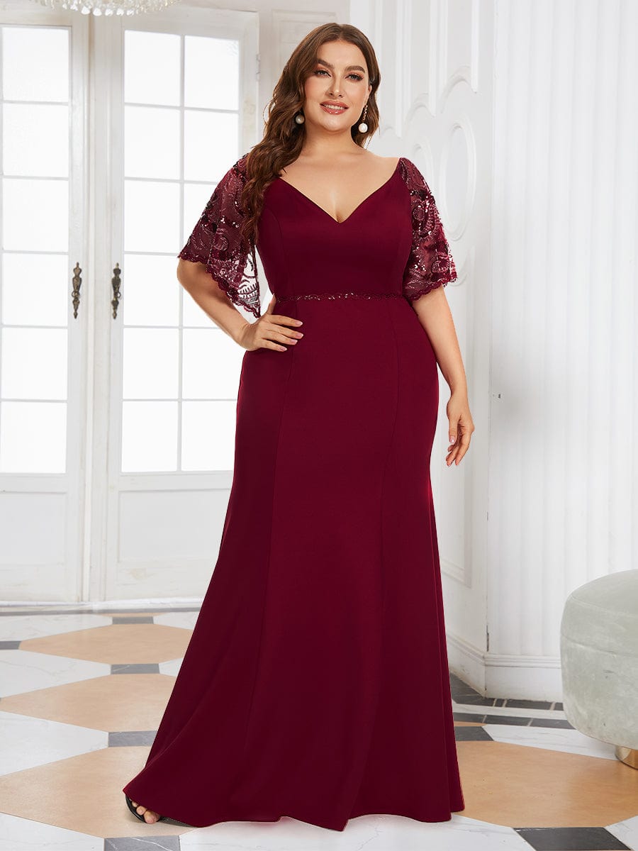 Custom Size V Neck Elegant Fishtail Evening Dress Long Formal Dresses #Color_Burgundy