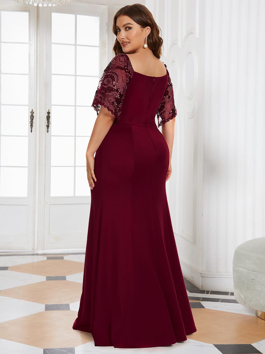 Custom Size V Neck Elegant Fishtail Evening Dress Long Formal Dresses #Color_Burgundy