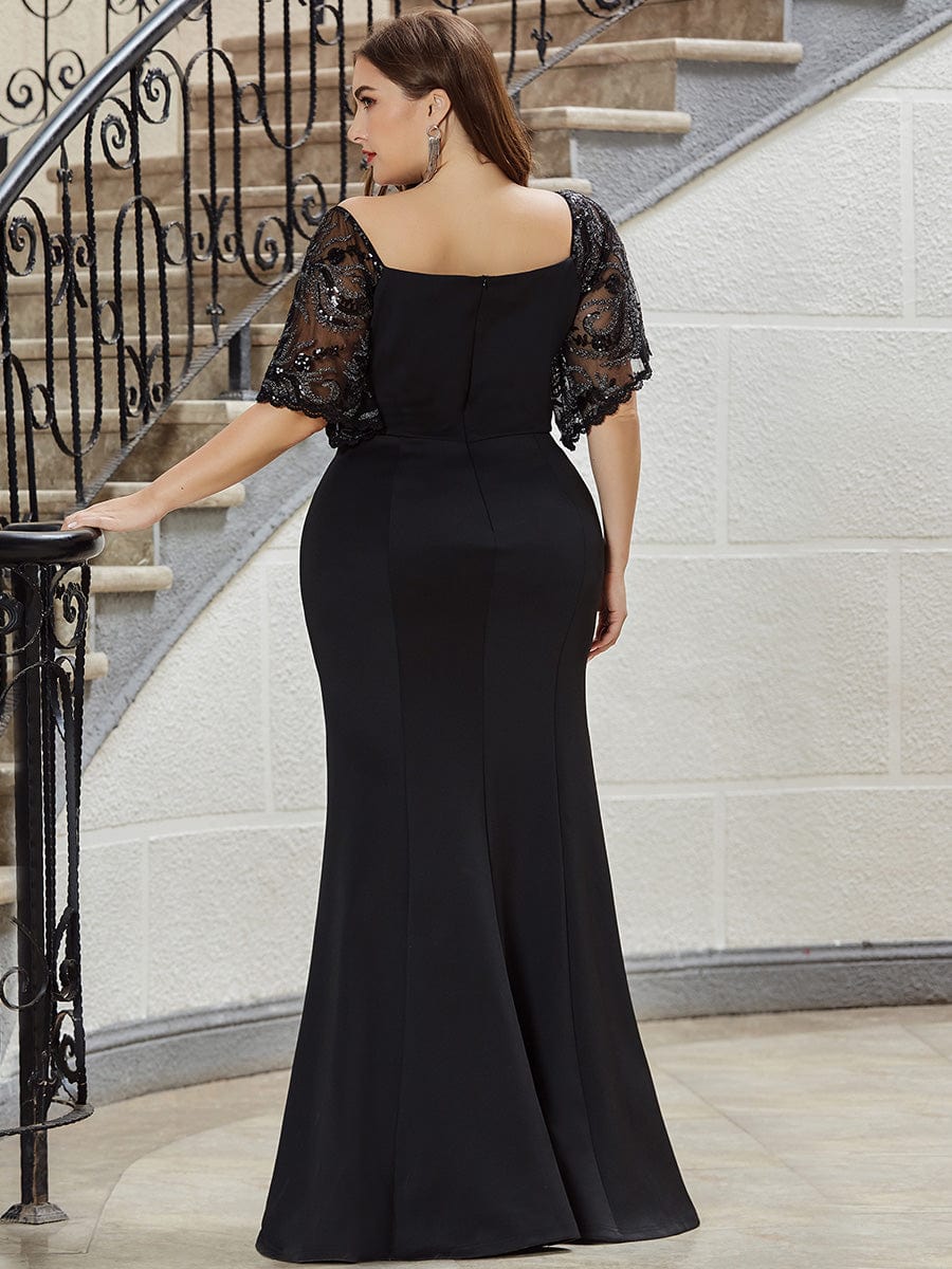 Custom Size V Neck Elegant Fishtail Evening Dress Long Formal Dresses #Color_Black