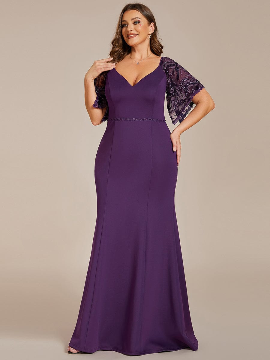 Custom Size V Neck Elegant Fishtail Evening Dress Long Formal Dresses #Color_Dark Purple
