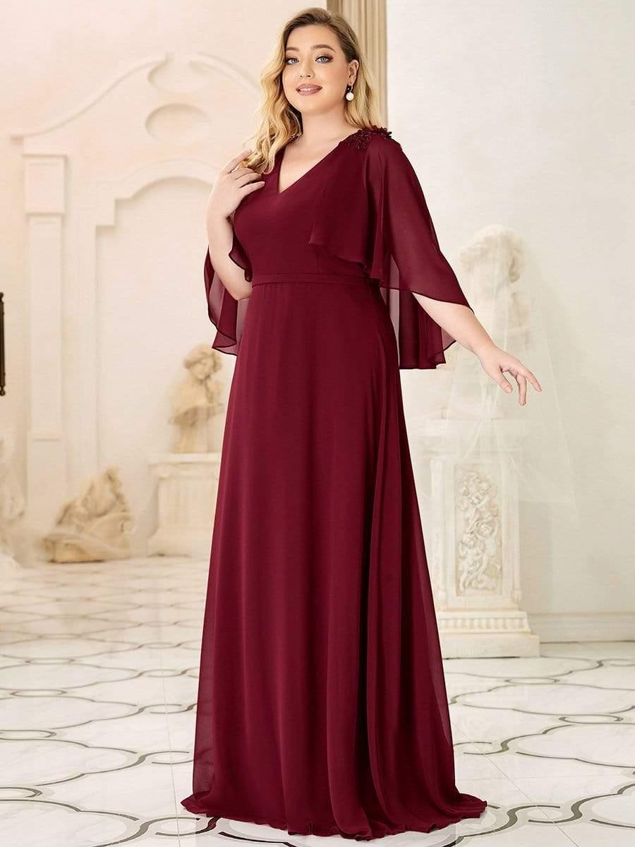 Elegant V Neck Flowy Chiffon Bridesmaid Dresses with Wraps #color_Burgundy 