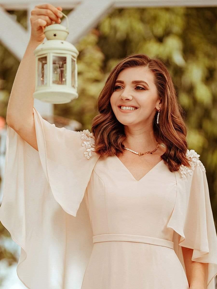 Elegant V Neck Flowy Chiffon Bridesmaid Dresses with Wraps #color_Blush 
