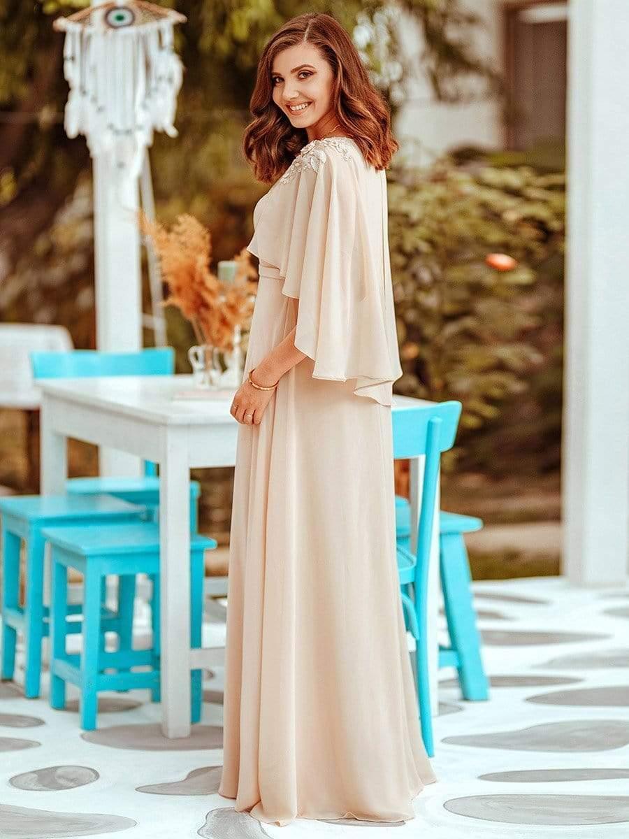 Elegant V Neck Flowy Chiffon Bridesmaid Dresses with Wraps #color_Blush 