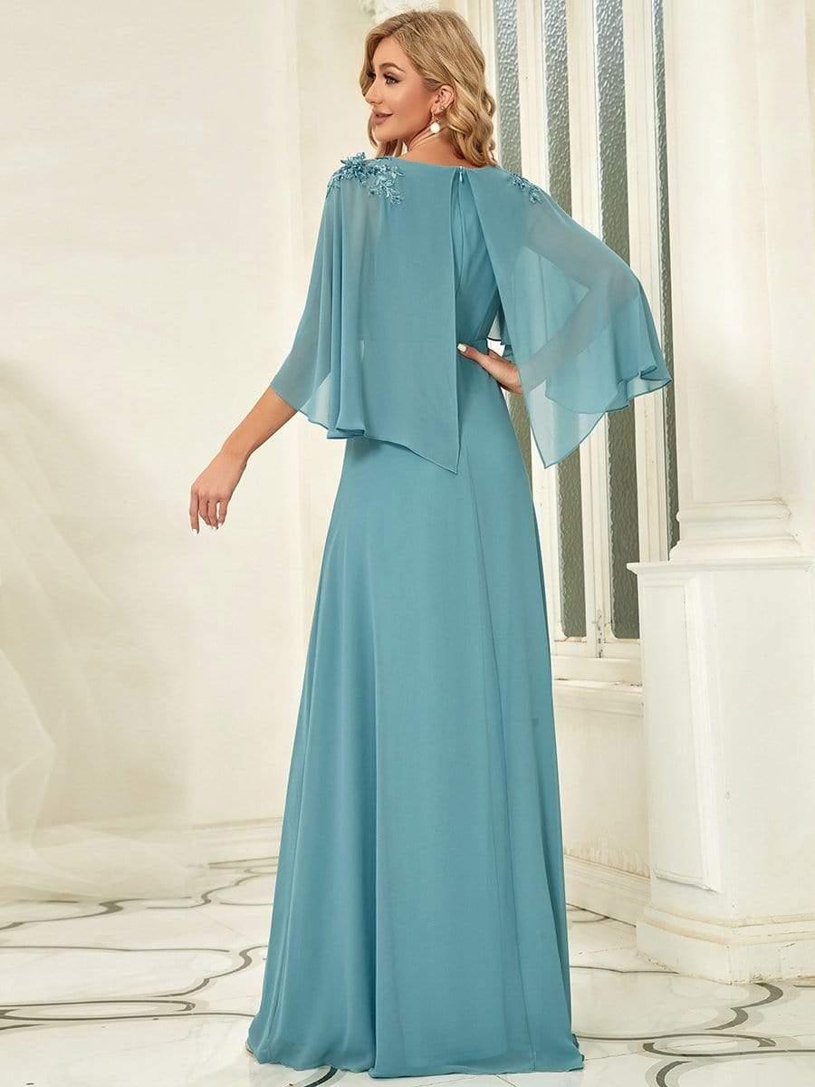 Elegant V Neck Flowy Chiffon Bridesmaid Dresses with Wraps #color_Light Teal 