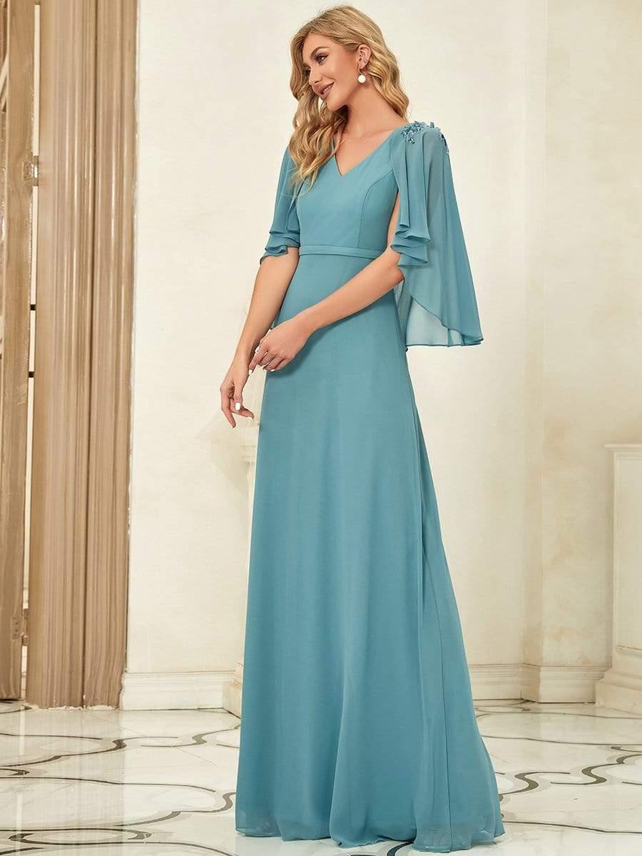 Elegant V Neck Flowy Chiffon Bridesmaid Dresses with Wraps #color_Light Teal 