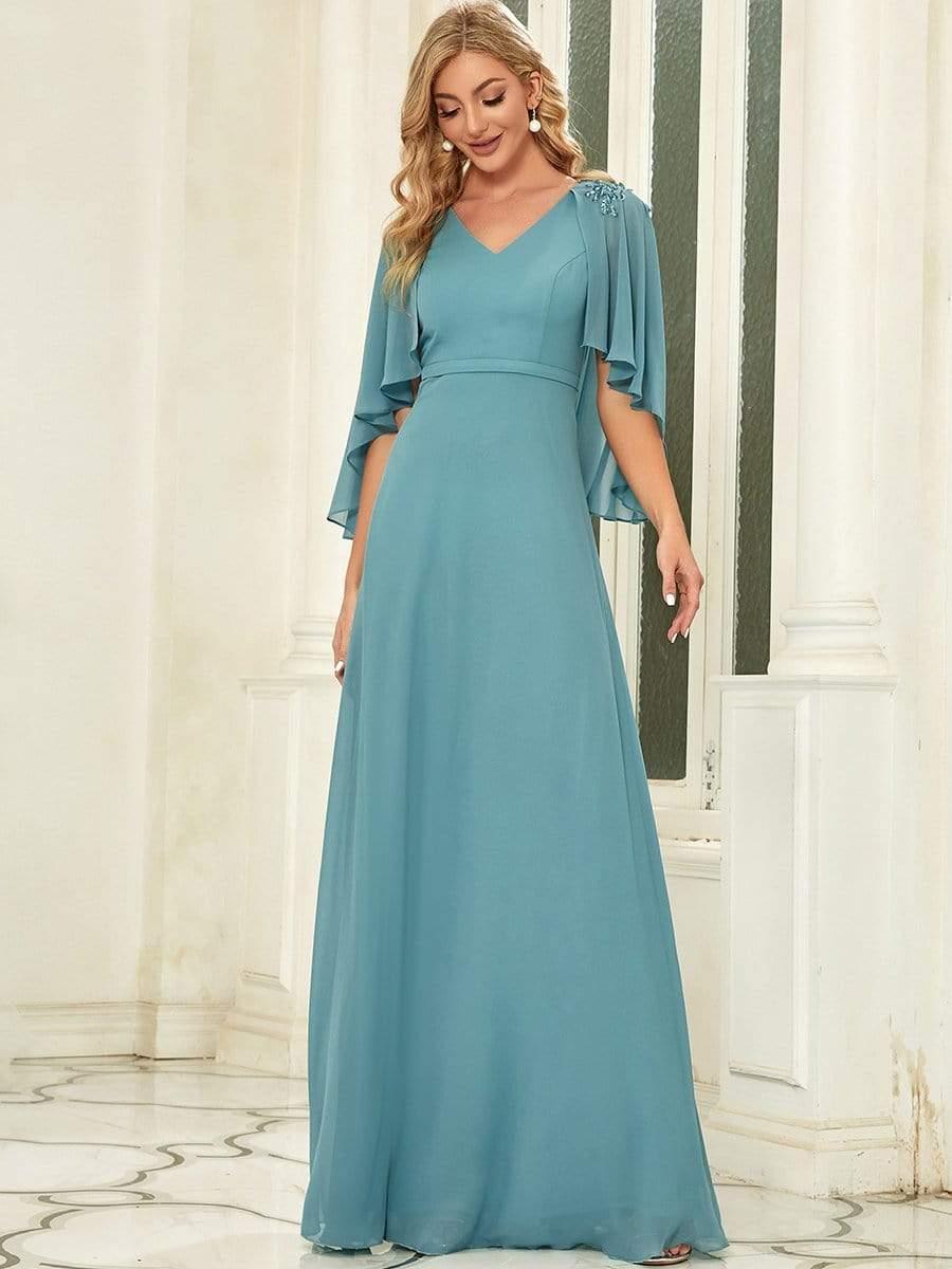 Elegant V Neck Flowy Chiffon Bridesmaid Dresses with Wraps #color_Light Teal 