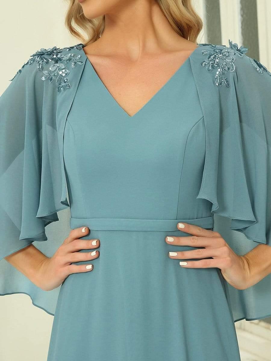 Elegant V Neck Flowy Chiffon Bridesmaid Dresses with Wraps #color_Light Teal 
