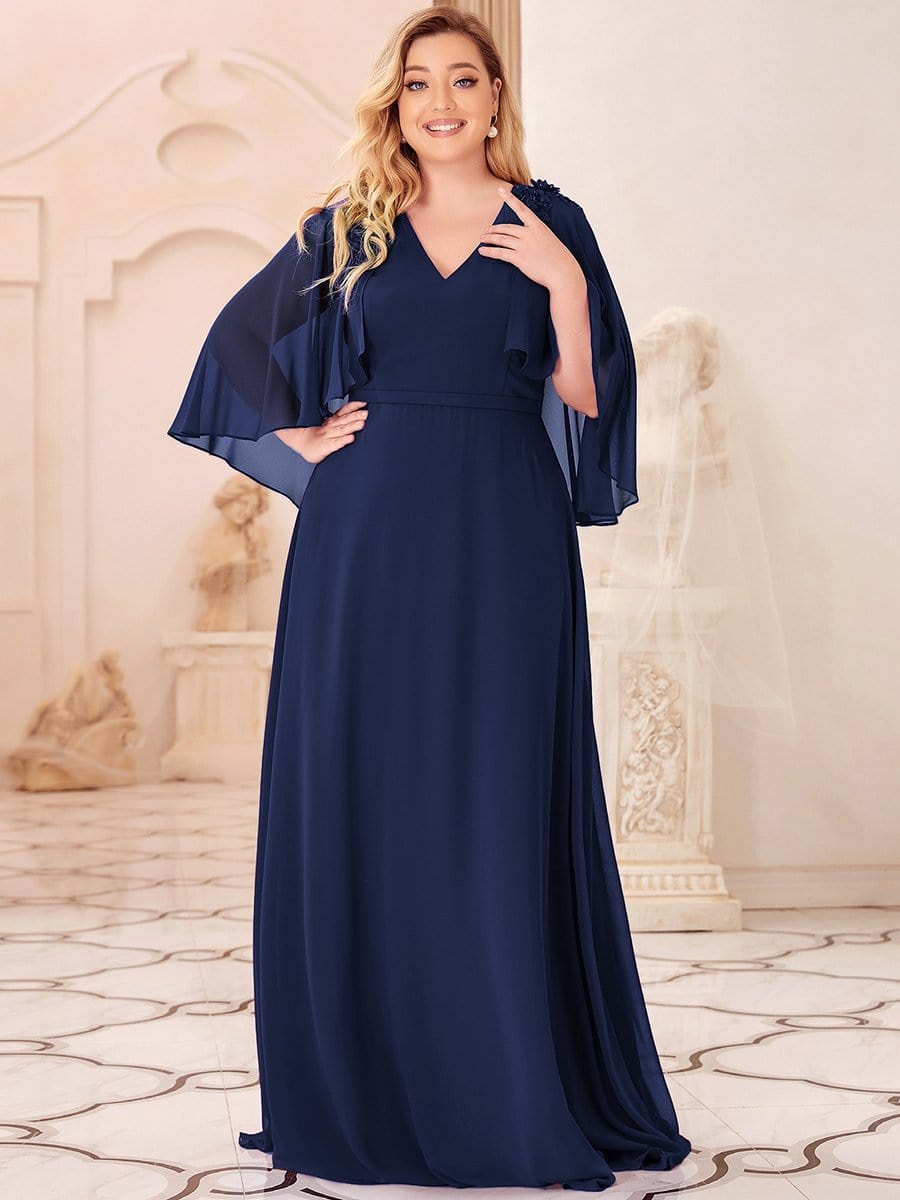 Women's Plus Size Long Formal Bridesmaid Dress with Wraps #color_Navy Blue 
