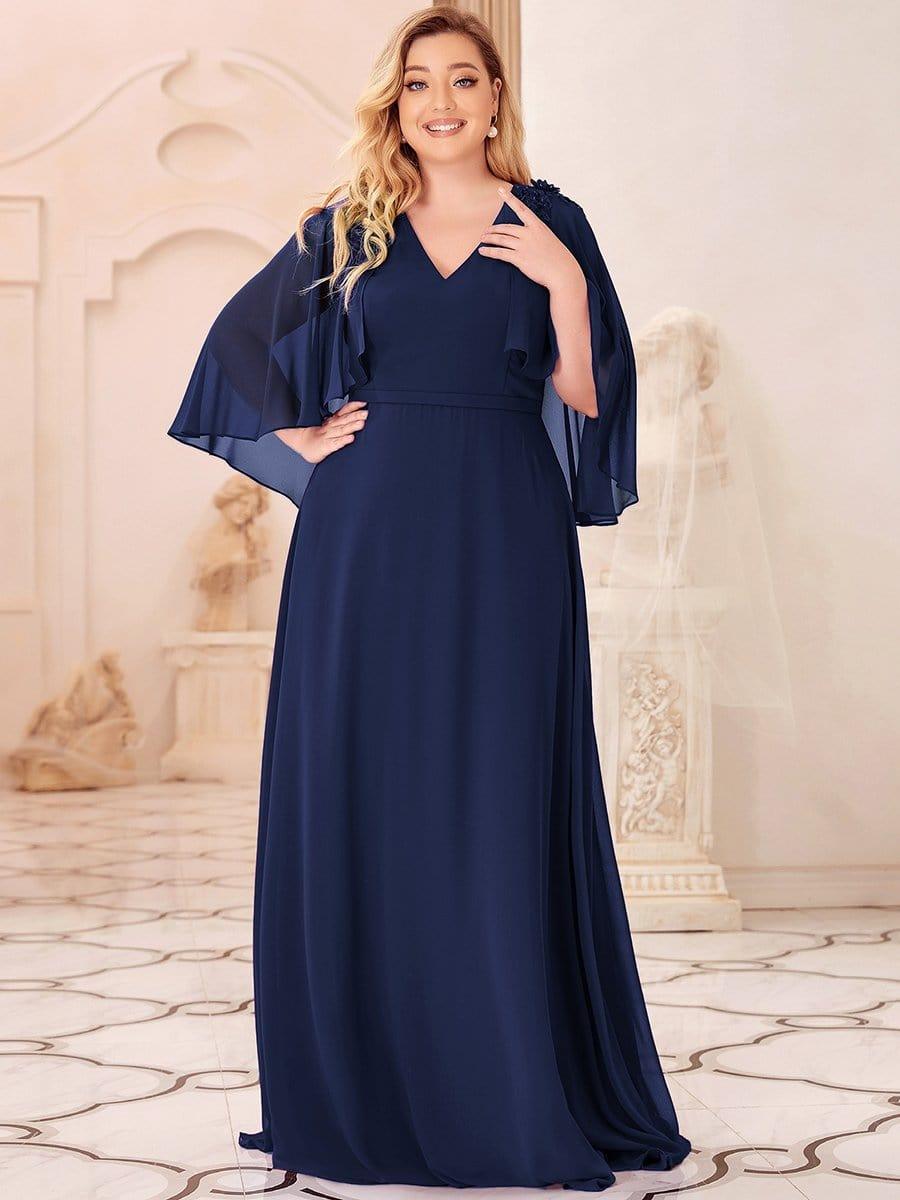 Elegant V Neck Flowy Chiffon Bridesmaid Dresses with Wraps #color_Navy Blue 