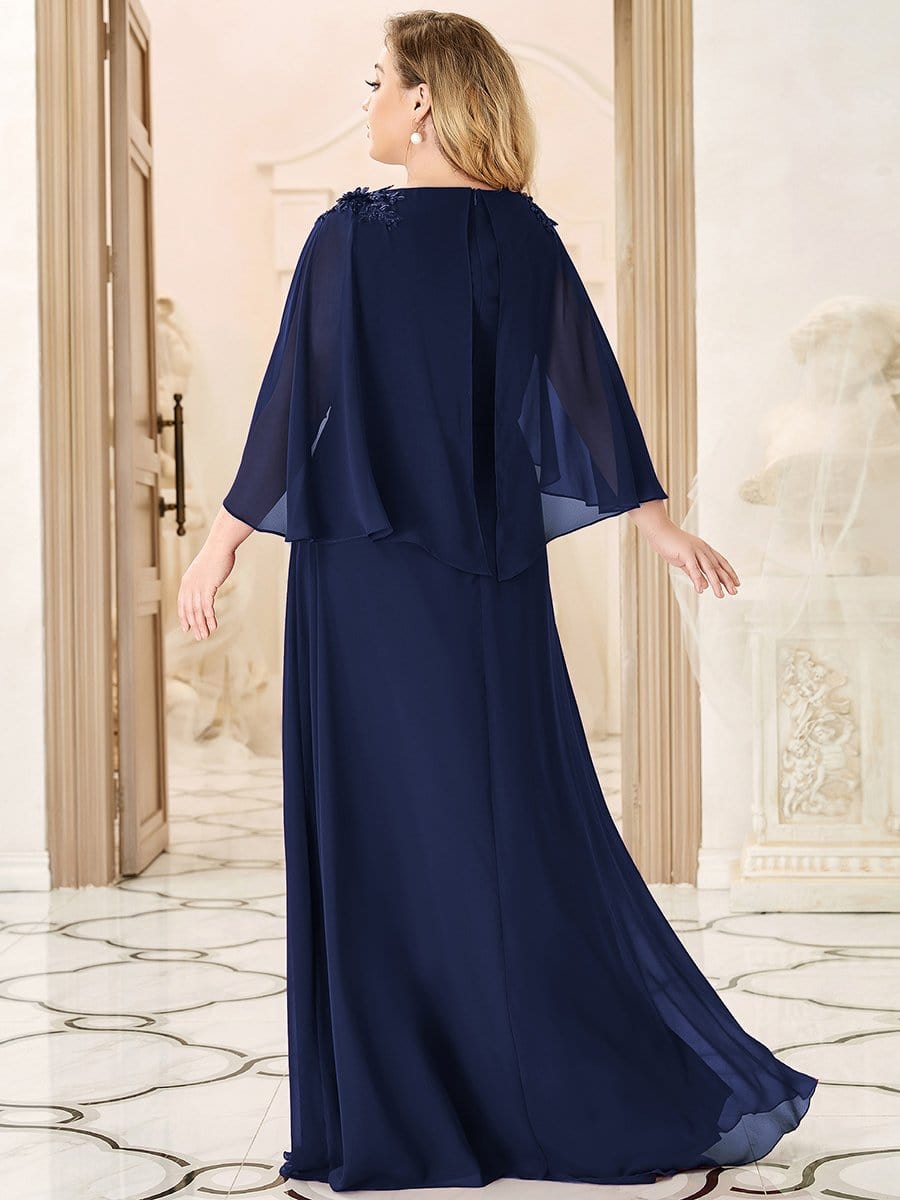 Custom Size Elegant V Neck Chiffon Evening Dresses with Flowy Sleeves #color_Navy Blue