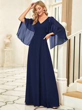 Elegant V Neck Flowy Chiffon Bridesmaid Dresses with Wraps #color_Navy Blue 