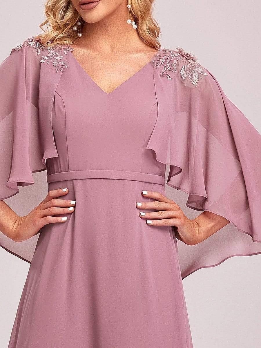 Elegant V Neck Flowy Chiffon Bridesmaid Dresses with Wraps #color_Purple Orchid 
