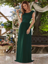 Classic Round Neck Backless Lace Bodice Bridesmaid Dress #color_Dark Green 