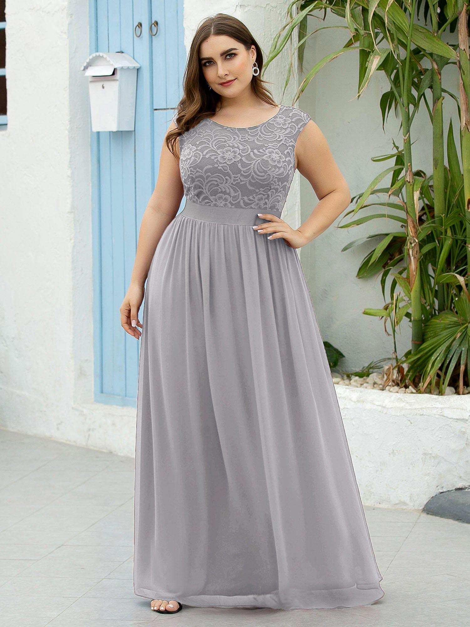 Custom Size Classic Round Neck V Back Lace Bridesmaid Dress