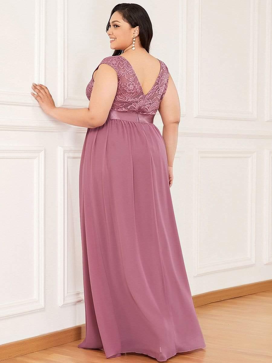 Classic Round Neck V Back Lace Bodice Bridesmaid Dress #color_Purple Orchid 