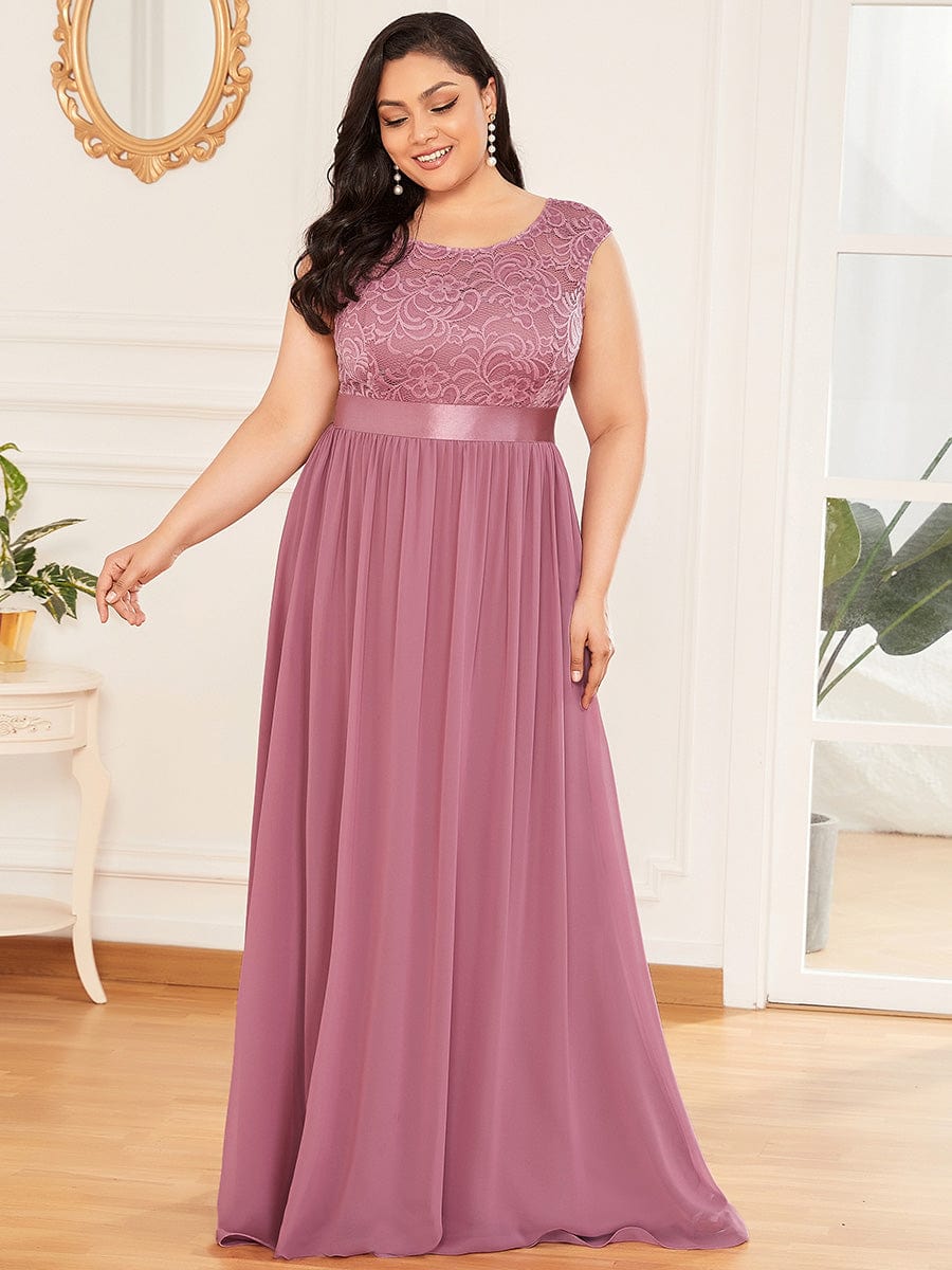Custom Size Classic Round Neck V Back Lace Bodice Bridesmaid Dress #color_Purple Orchid