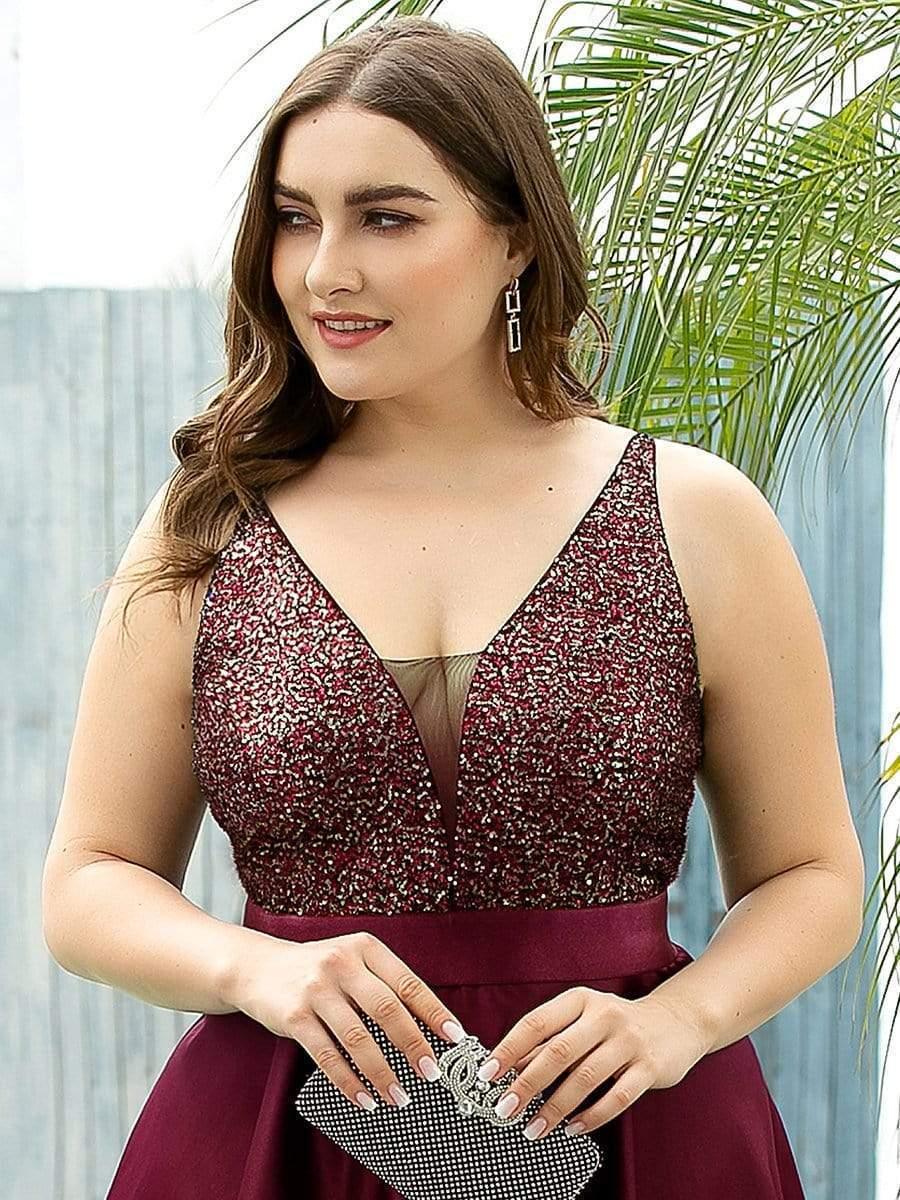 High Low Sleeveless Plus Size Dresses With Sequin for Evening