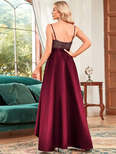 Sparkly Bodice High Low Prom Dresses for Women #color_Burgundy 