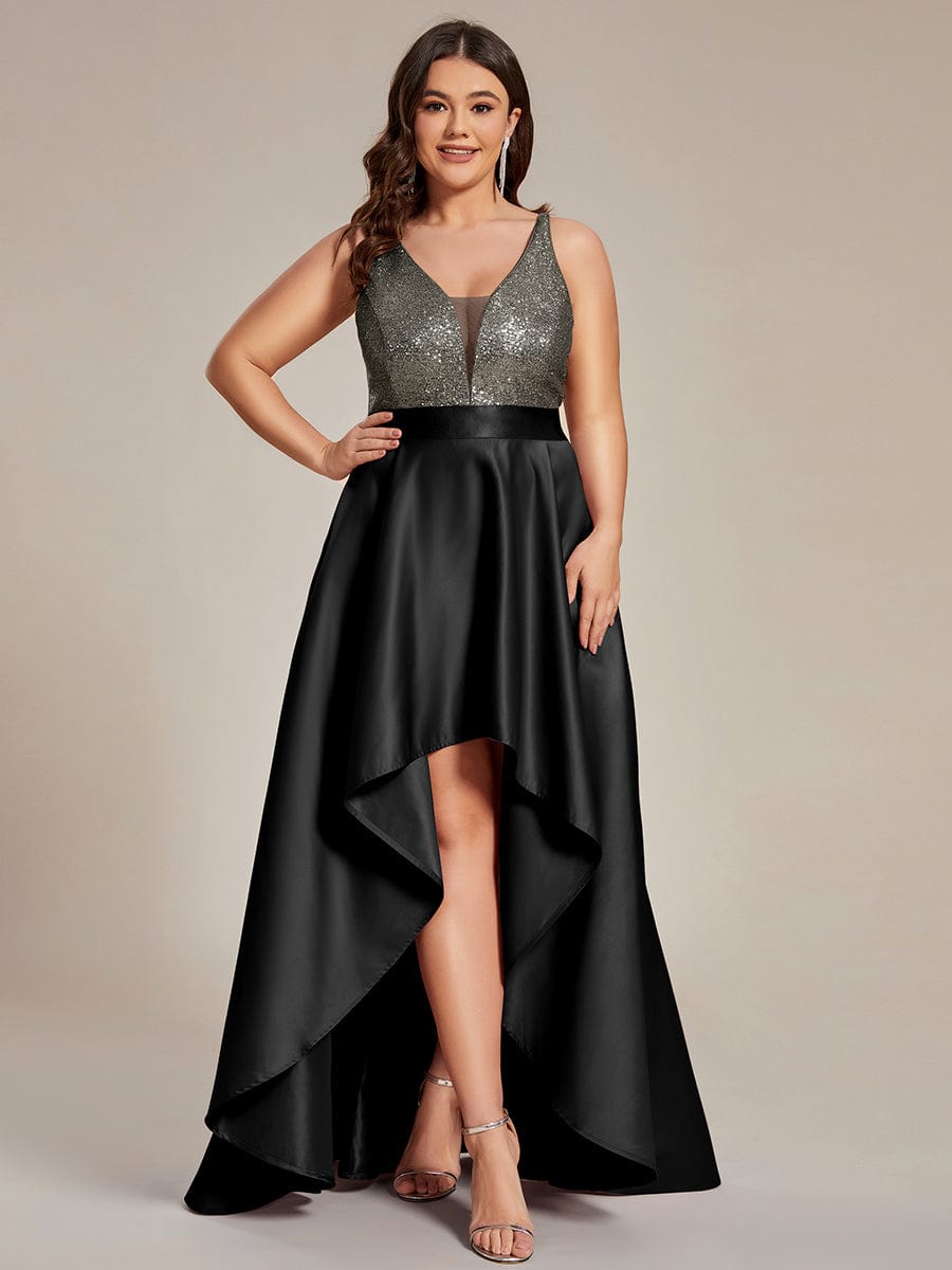 Custom Size Sparkly Bodice High Low Prom Dresses for Women #color_Black
