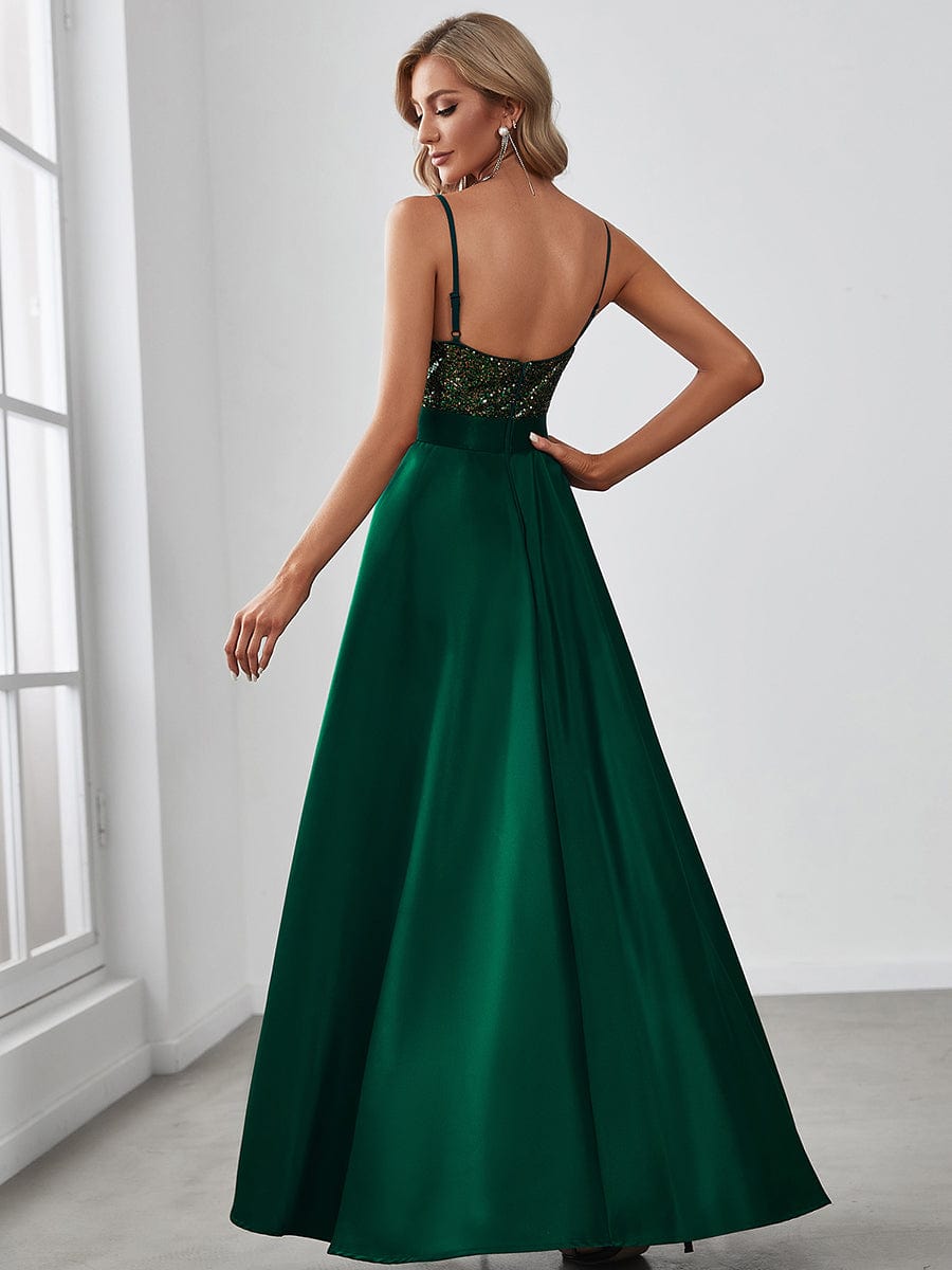 Sparkly Bodice High Low Prom Dresses for Women #color_Dark Green 