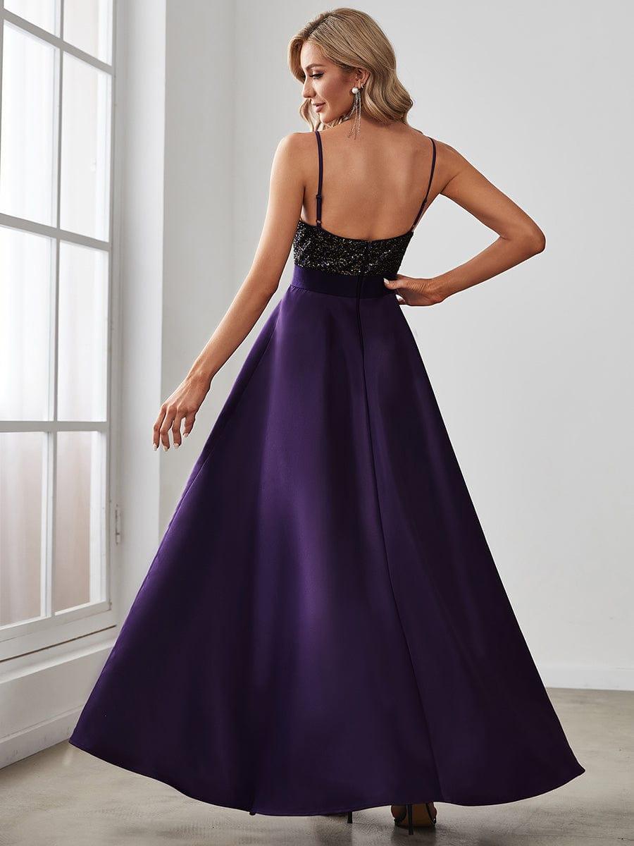 Sparkly Bodice High Low Prom Dresses for Women #color_Dark Purple 
