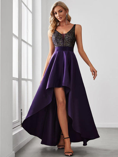 Sparkly Bodice High Low Prom Dresses for Women #color_Dark Purple