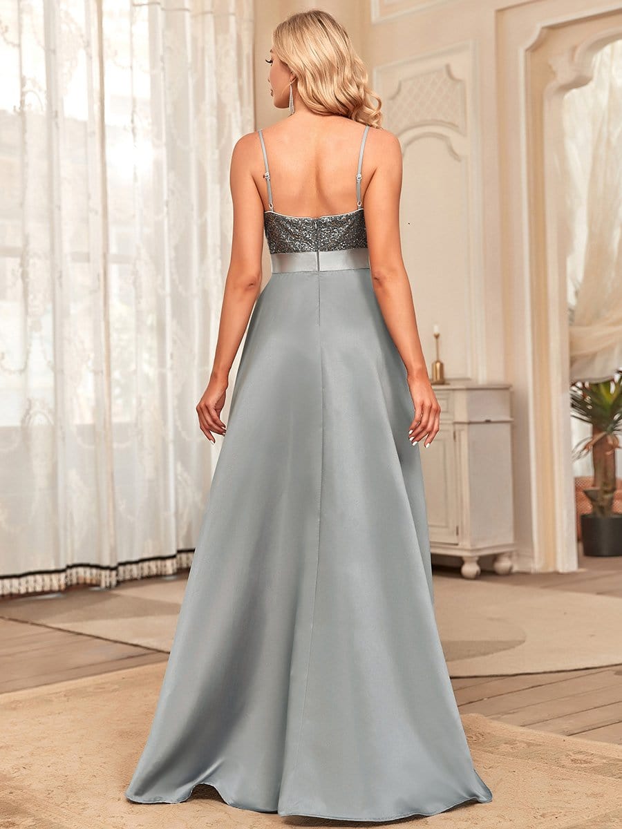Sparkly Bodice High Low Prom Dresses for Women #color_Grey 