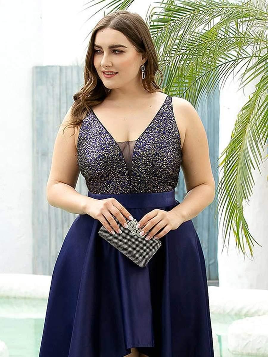 Asymmetrical Plus Size Formal Dresses for Prom #color_Navy Blue 