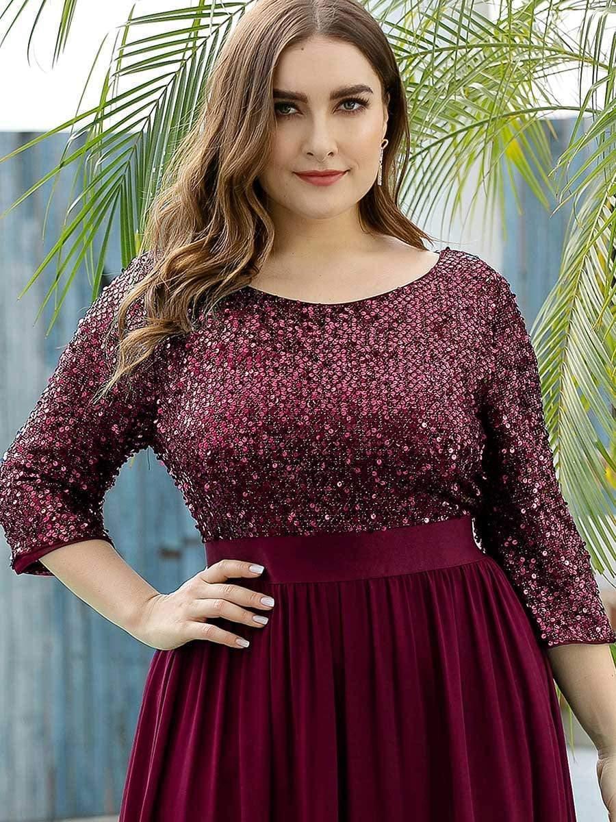 Women's Long Tulle & Sequin Evening Dresses for Mother of the Bride #color_Burgundy 