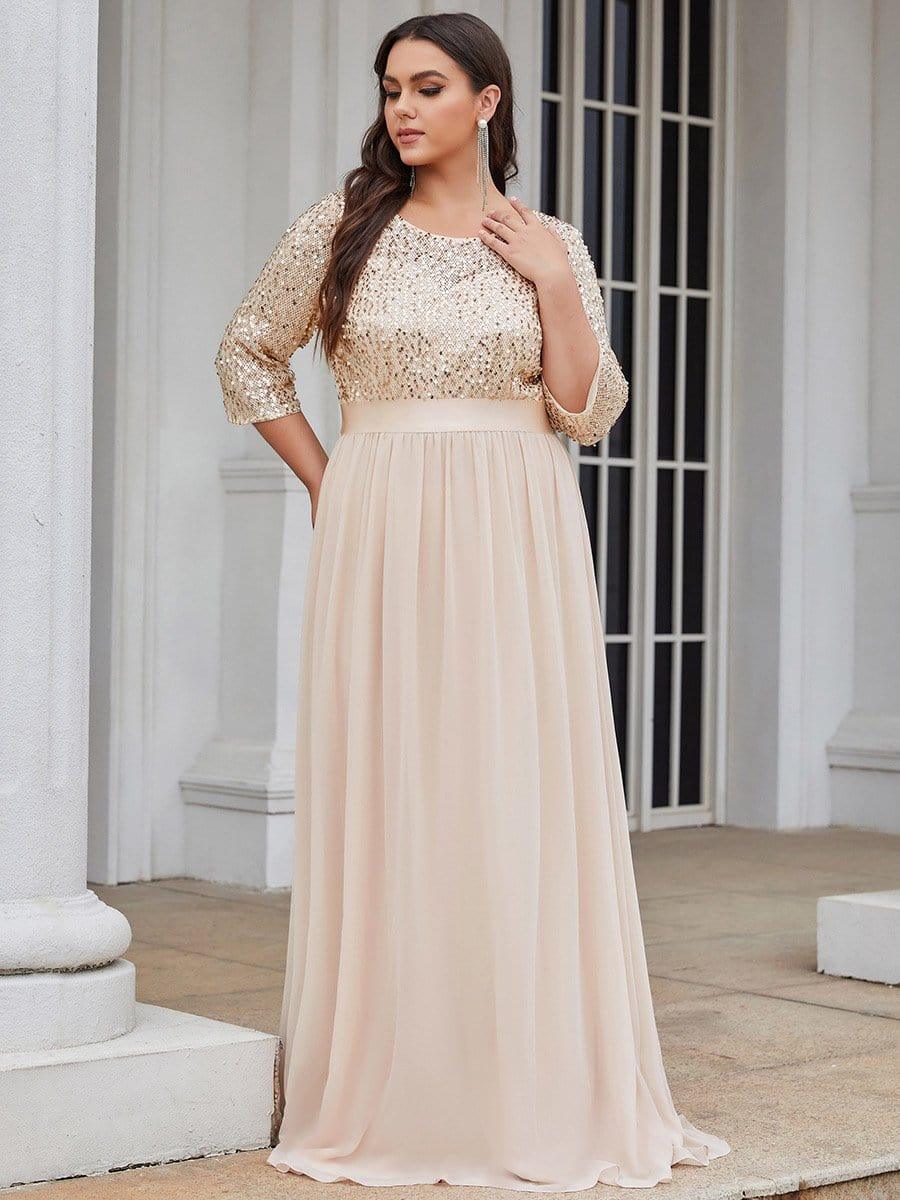 Custom Size Women's Long Tulle & Sequin Evening Dresses for Mother of the Bride #color_Blush 