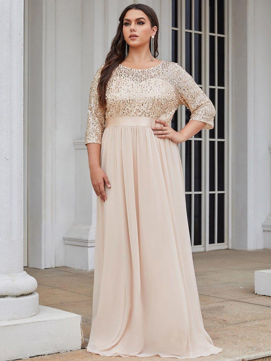 Custom Size Women's Long Tulle & Sequin Evening Dresses for Mother of the Bride #color_Blush 