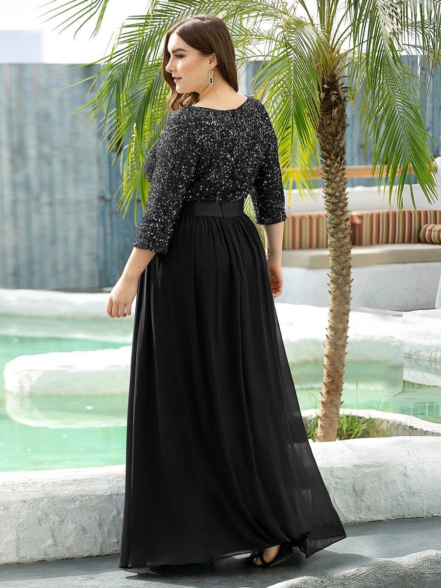 Custom Size Women's Long Tulle & Sequin Evening Dresses for Mother of the Bride #color_Black 