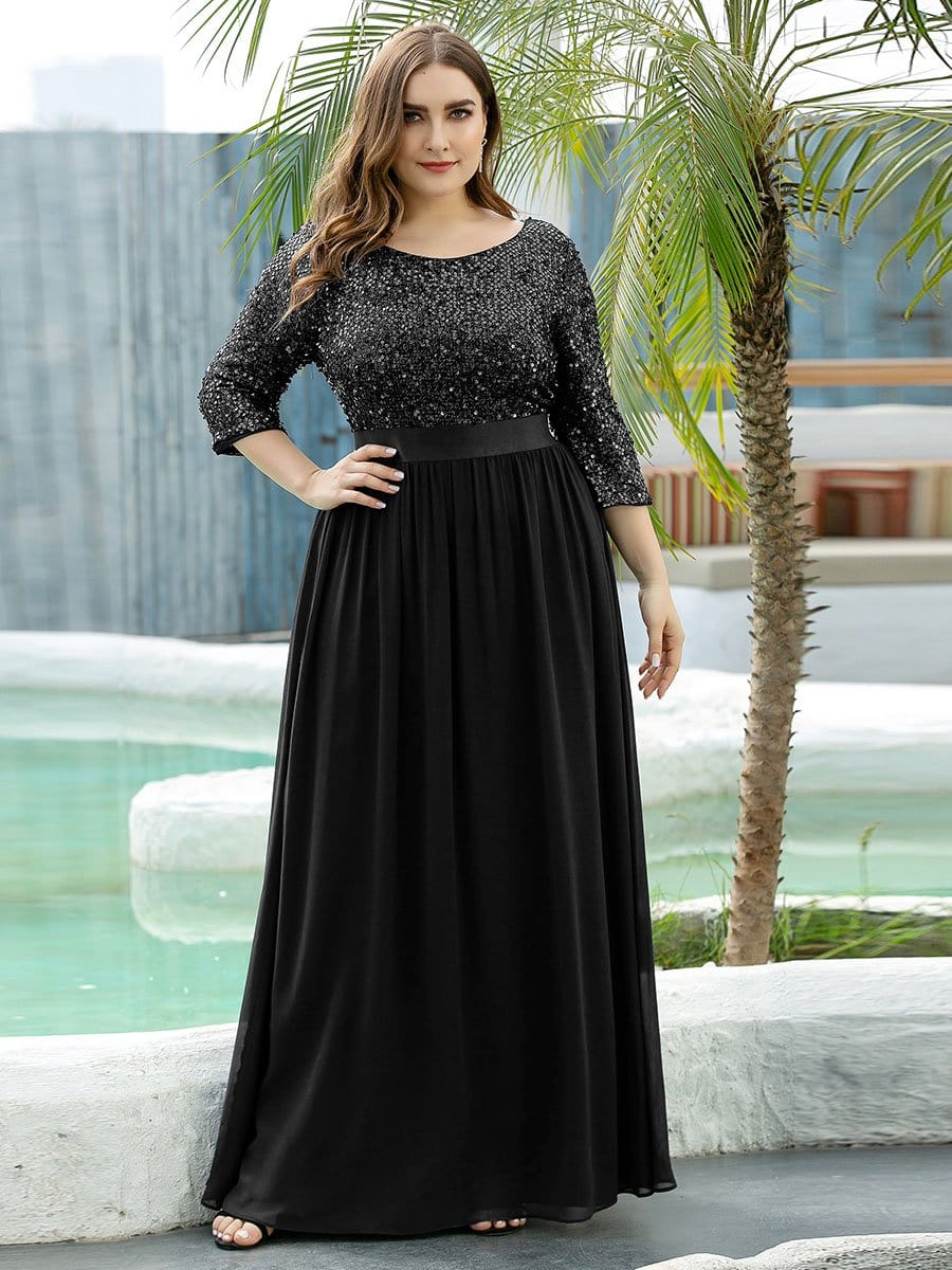 Custom Size Women's Long Tulle & Sequin Evening Dresses for Mother of the Bride #color_Black 