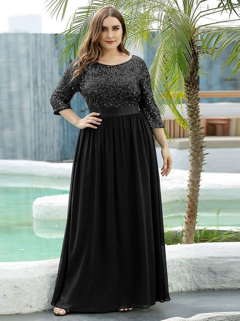 Dress for Women – Evening Dress in Sequin Fabric – Full Length – Off-Shoulder – Sleeveless