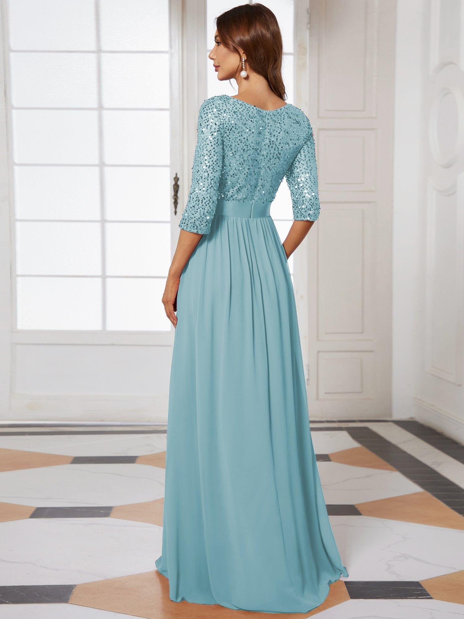 Custom Size Women's Long Tulle & Sequin Evening Dresses for Mother of the Bride #color_Light Teal