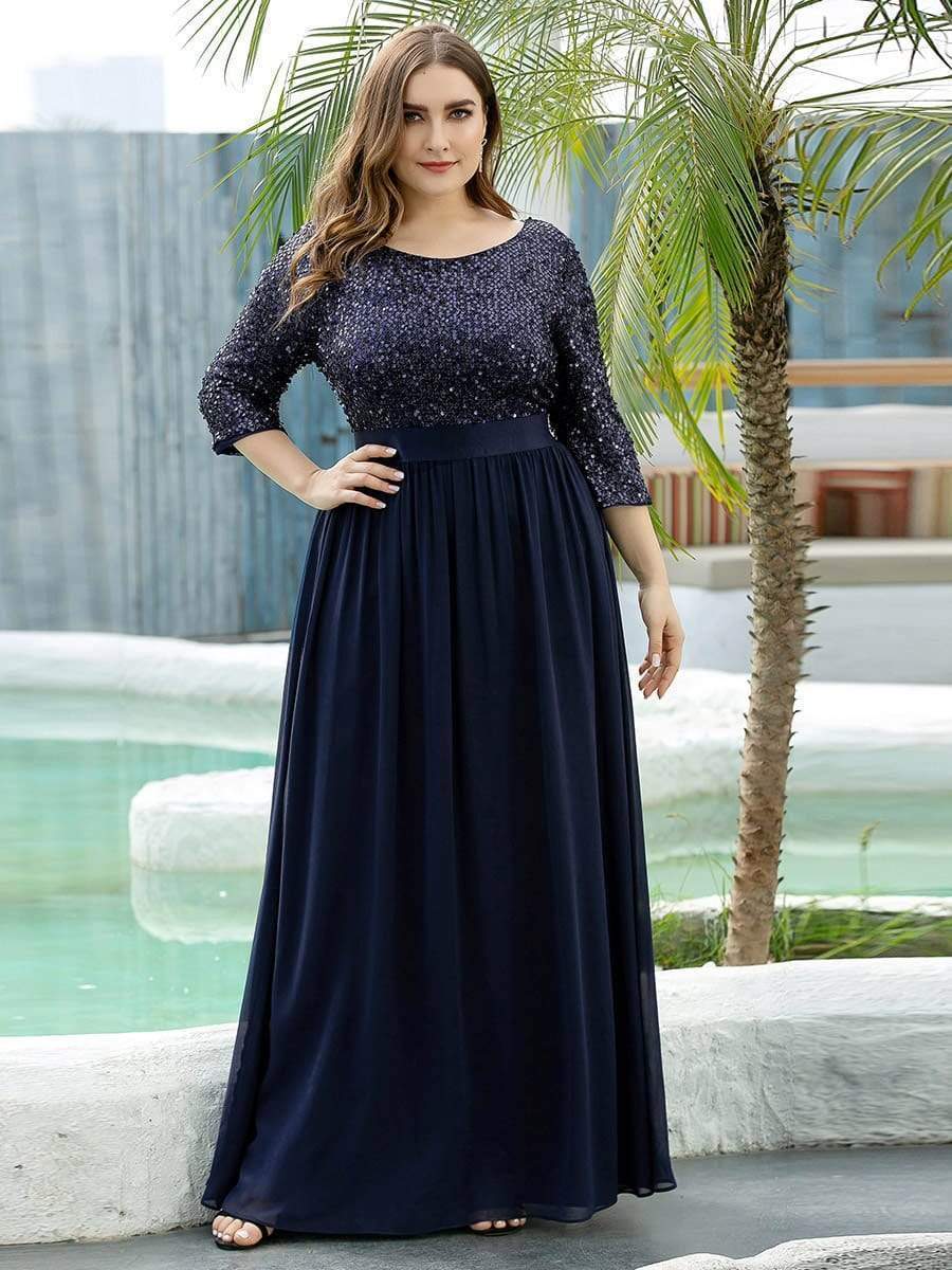 Women's Long Tulle & Sequin Evening Dresses for Mother of the Bride #color_Navy Blue 