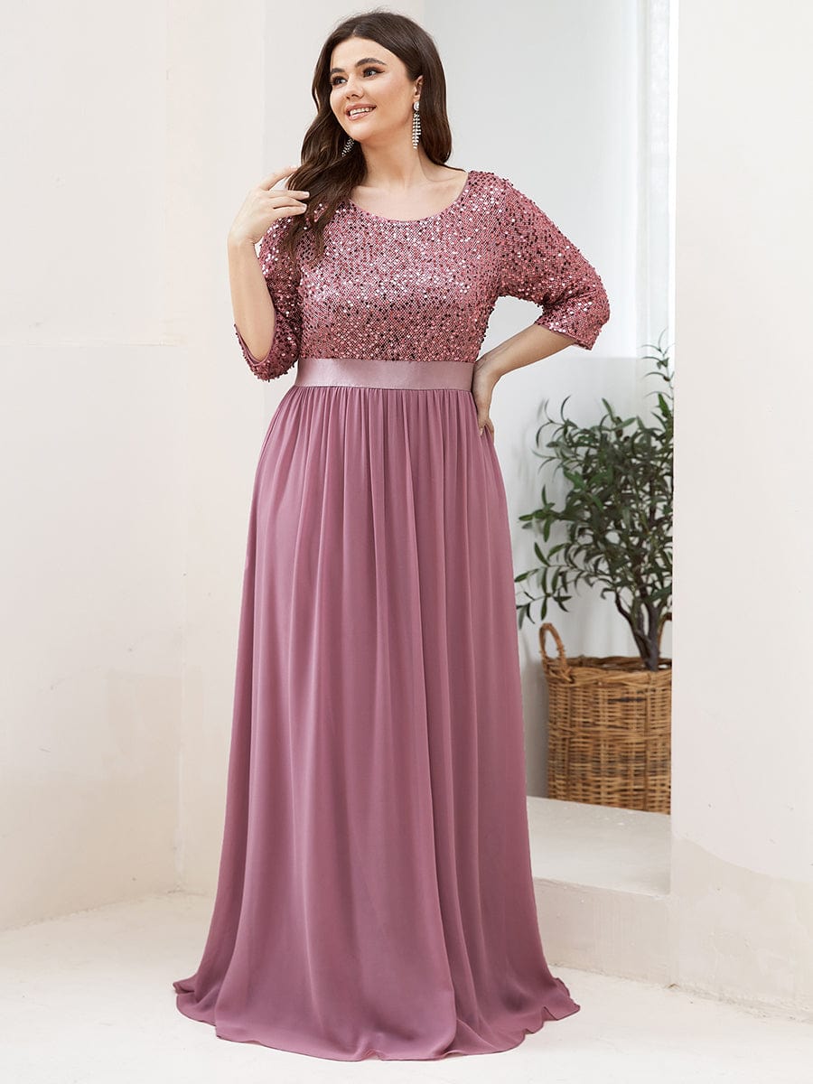 Plus Size Women's Long Chiffon & Sequin Evening Dresses for Mother of the Bride